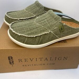 Revitalign Waco Shoe Co Orthotic Green Canvas Mules Siesta Size 5.5D Women's NEW